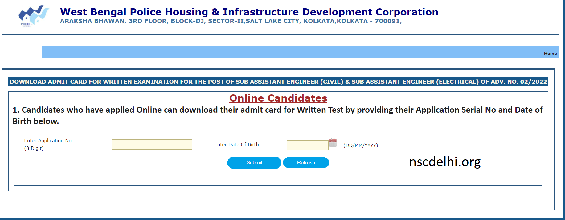 WBPHIDCL Sub Assistant Engineer (SAE) Admit Download